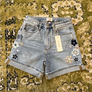 DRIFTWOOD Aria Light Blue Floral Embroidered Jean Shorts NWT